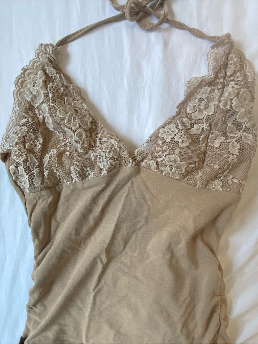 ROMWE Taupe Lace Halter Chemise
